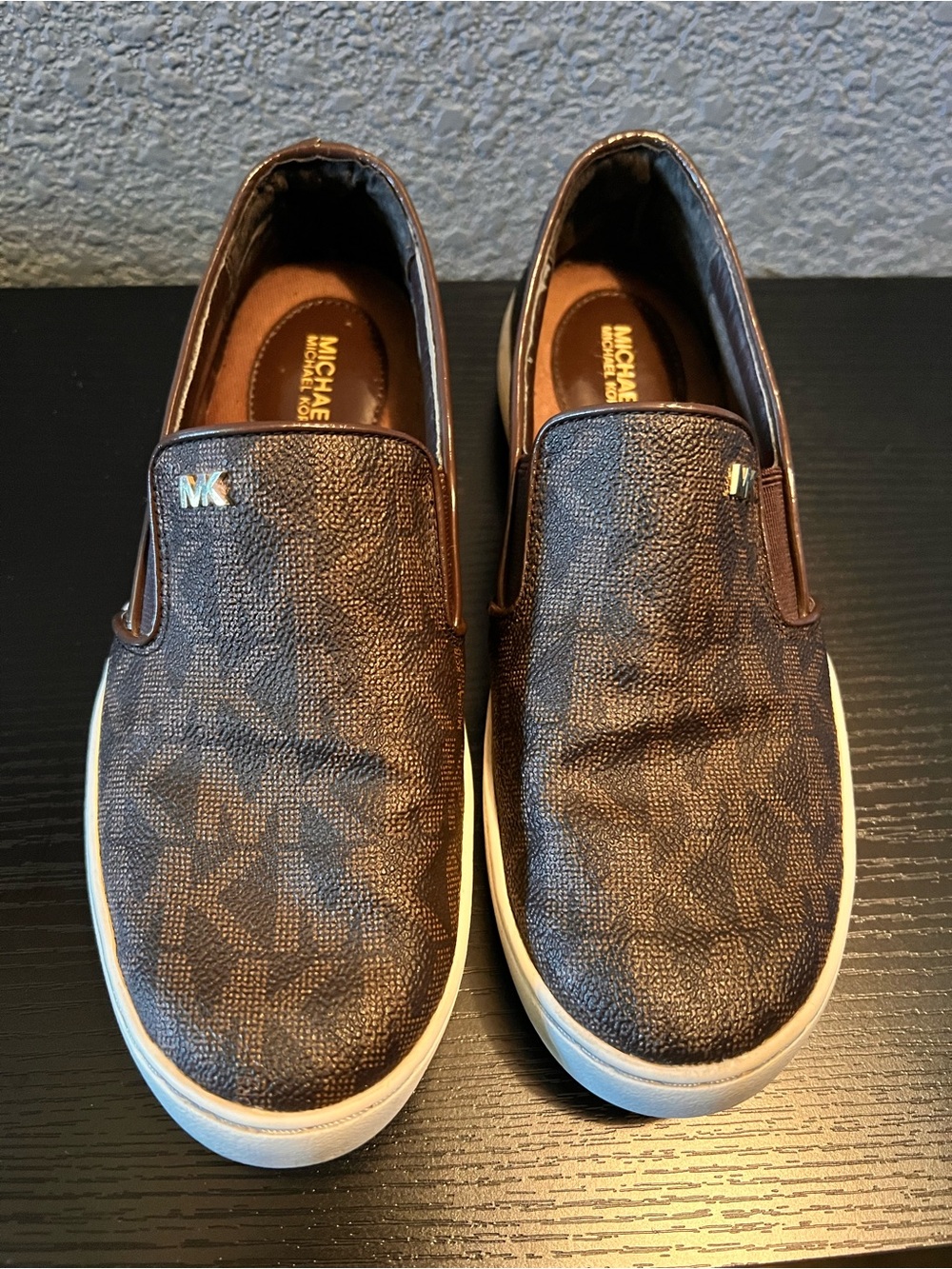 Michael Kors Brown Logo Slip-On Sneakers with White Soles